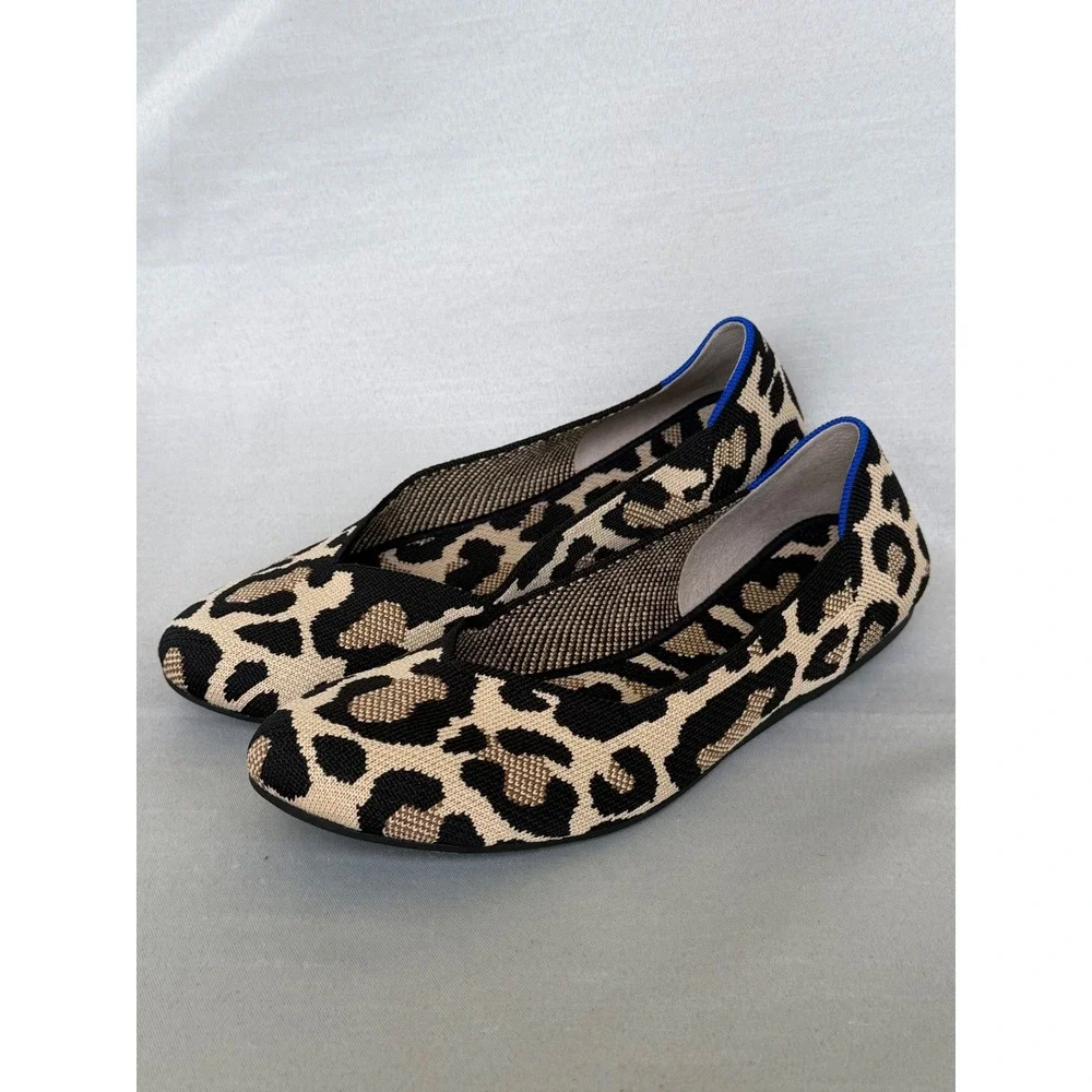 Rothys The Flat Wild Cat Leopard Animal Print Knit Ballet Flats W's 11 Round Toe